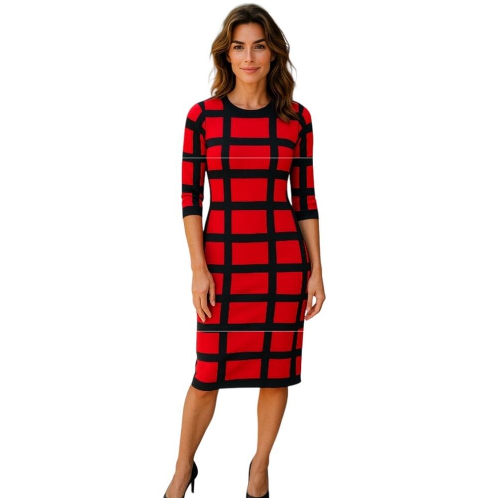 Danny & Nicole Women’s Sweater Dress 3/4 Sleeve Dress Red Black Size XL EUC
